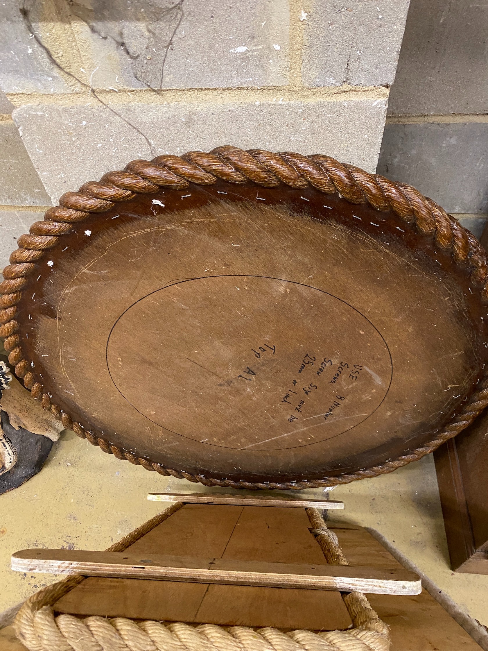Five rope mounted nautical themed display boards, largest width 90cm, height 86cm